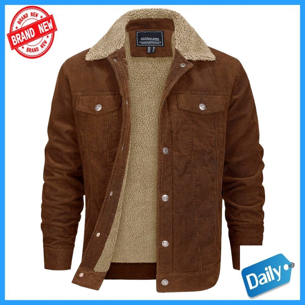 Corduroy Sherpa Lined Trucker Jacket Classic Retro Vintage Casual Warm